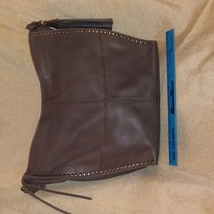 The Sak Silverlake Shoulder Bag Gray Leather w/Studs and Charm Key Gob